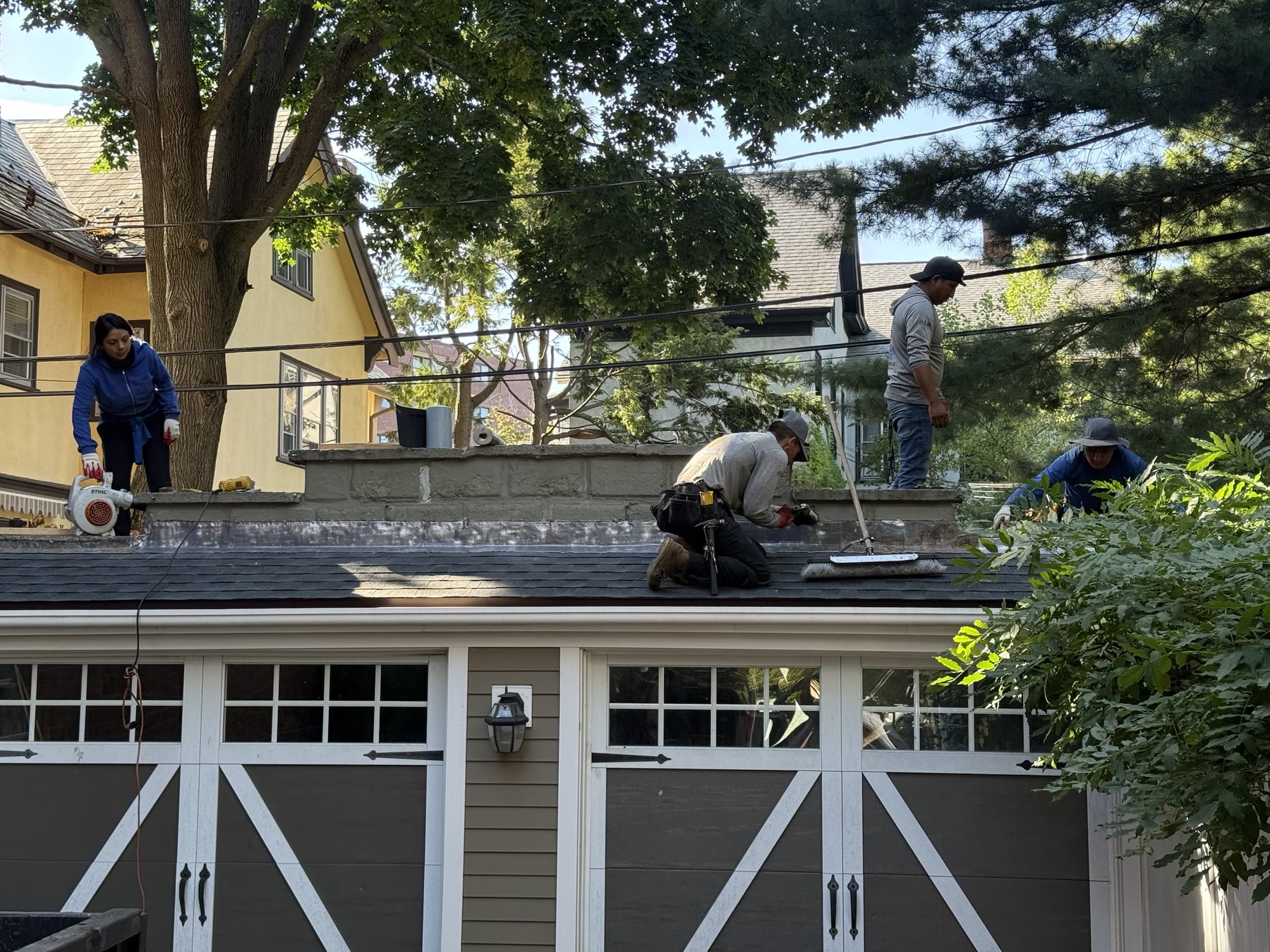 Crew installing a slate roof